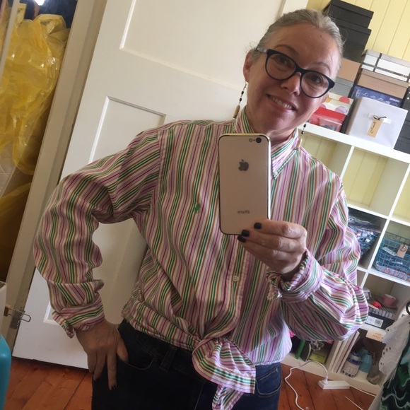 RALPH LAUREN sz 16 button up shirt pink green - Picture 13 of 15